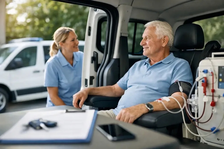 Beste Optionen für Dialysefahrten – Patient im Behandlungsfahrzeug