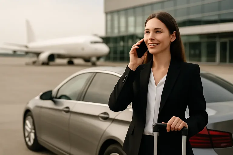Ersatztransfer bei Flugausfall – Reisende telefoniert am Flughafen