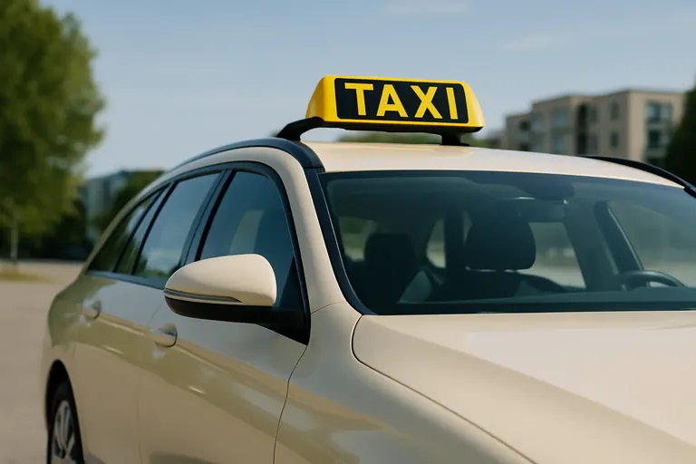Taxi-Schild auf einem Fahrzeug – Taxi in Chemnitz 24/7 bestellen