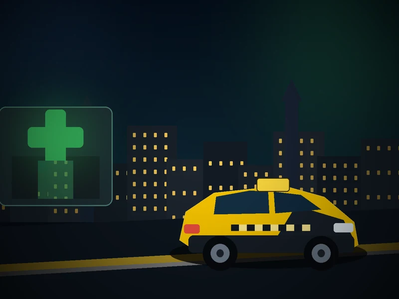Taxi vor einer dienstbereiten Apotheke in Chemnitz bei Nacht