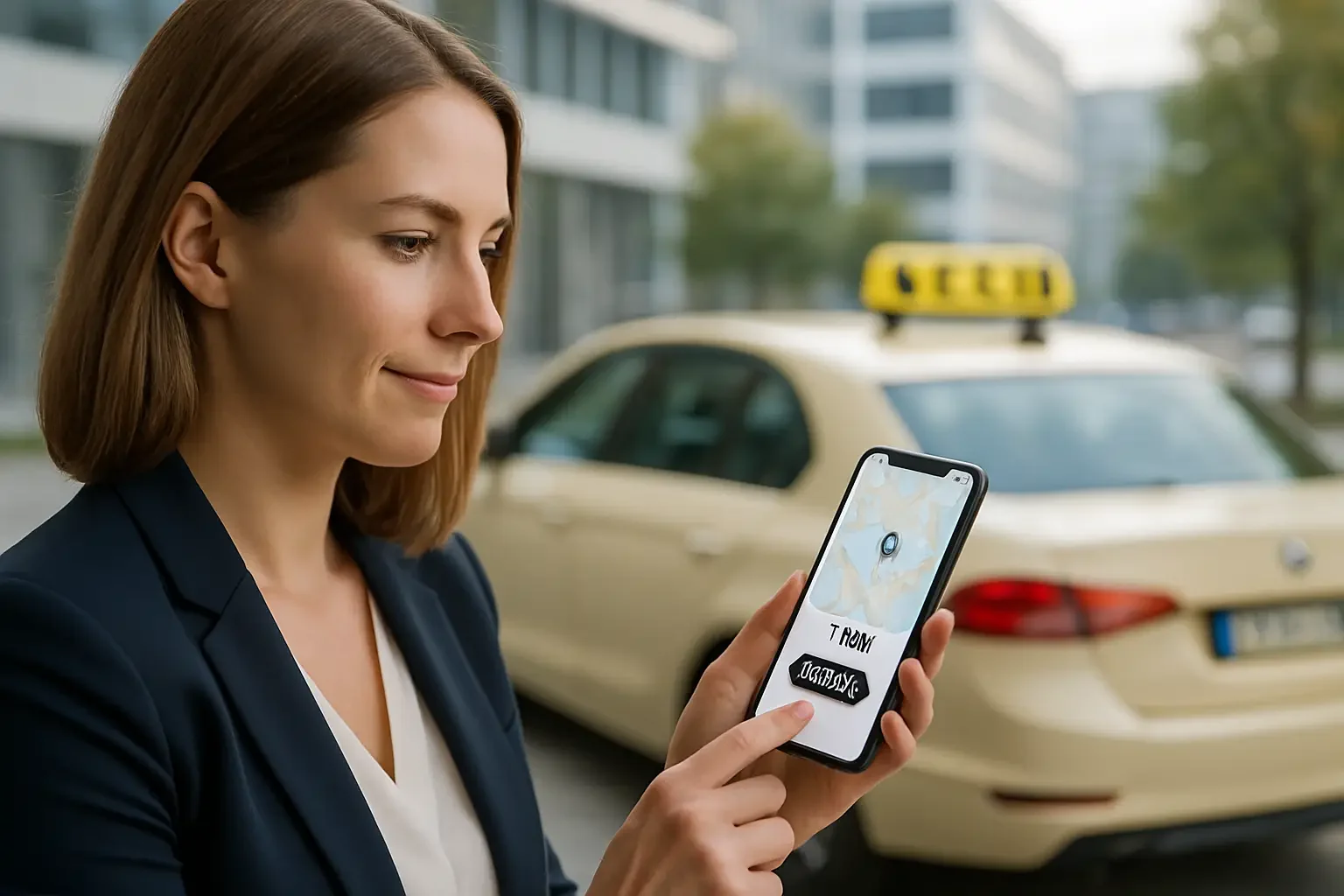 Taxi Chemnitz Terminbestellung: Fahrgast bestellt Taxi vor – Smartphone vor Taxi